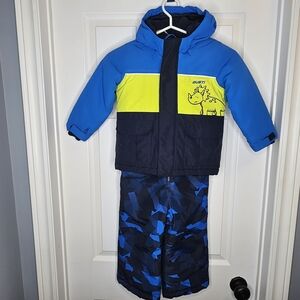 Gusti Snowsuit Winter Coat Snow Pants Set Dinosaur Blue Yellow Boy's Size 3T